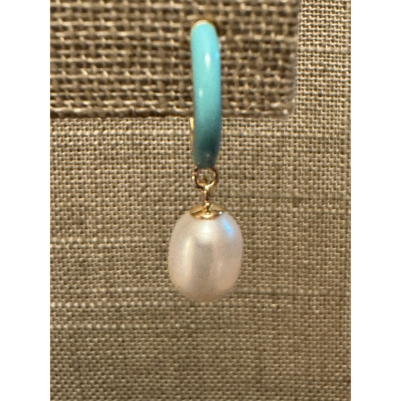 Women's Pearl Hoop Earrings Blue Enamel/Pearl Size One Size - Picture 1 of 5